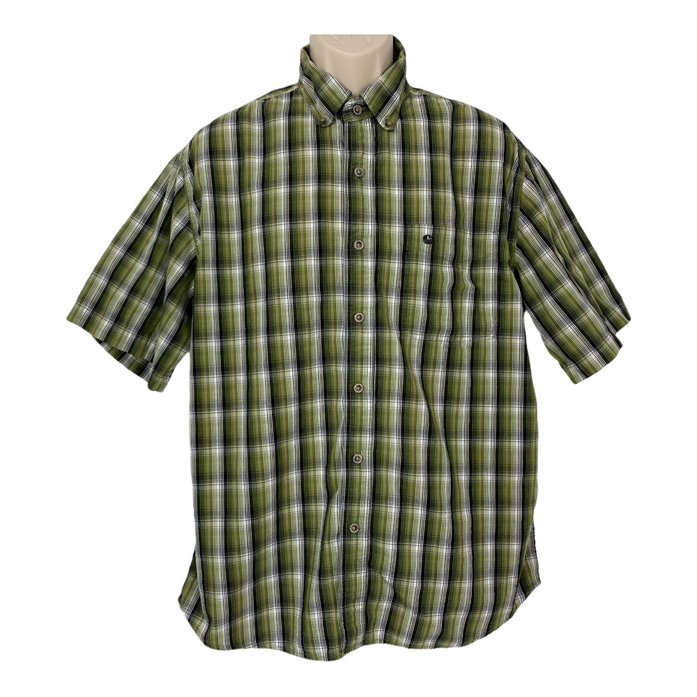 Carhartt Button Down Shirt Mens Large Classic Plaid Short Sleeve Cotton S206 FGN - Picture 8 of 11
